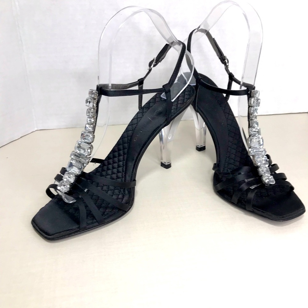 Vince Camuto Black Strappy Heel - Embellished with clear heel - Size 8